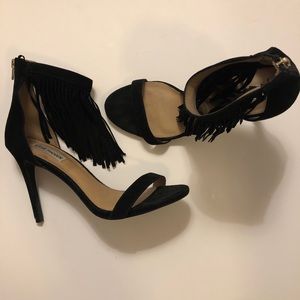Black Suede Steve Madden Fringe Heels.